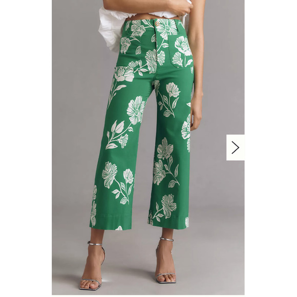 Anthropologie The Colette Cropped Wide-Leg Pants Magic Fabric Edition 28 Floral - Picture 1 of 4